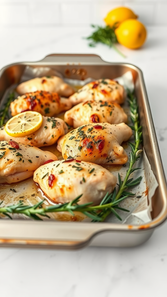 Baked Lemon Rosemary Chicken in a baking dish