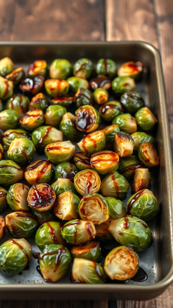 Balsamic glazed Brussels sprouts on a sheet pan