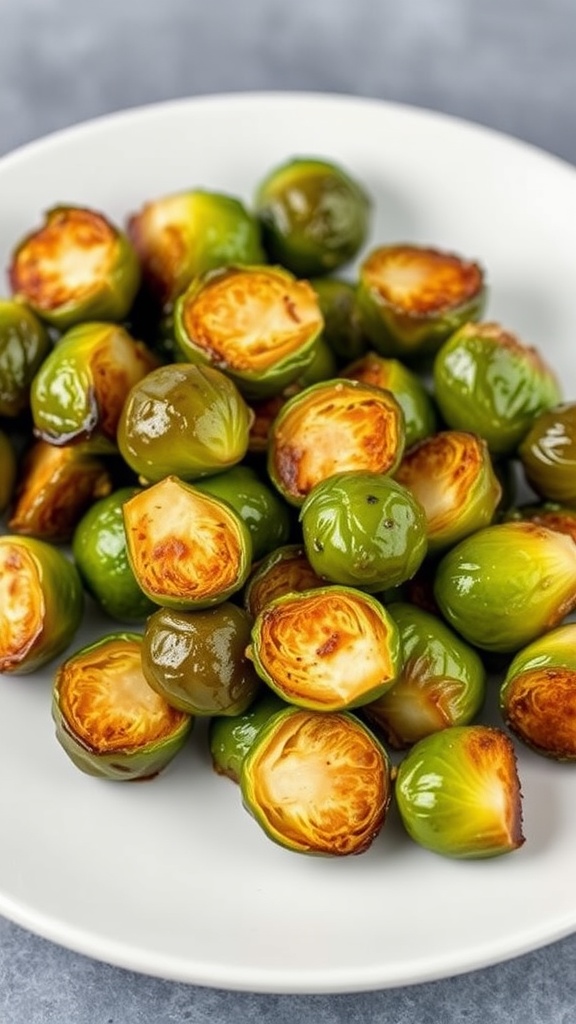 Balsamic roasted Brussels sprouts on a plate.