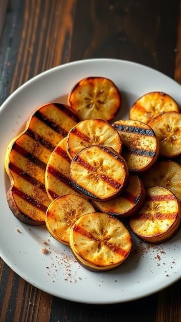 Grilled plantains arranged beautifully on a plate
