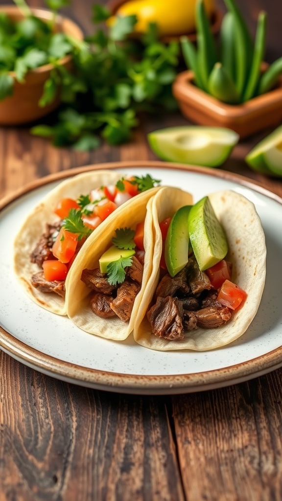 Delicious beef tacos with fresh salsa, served on a plate.
