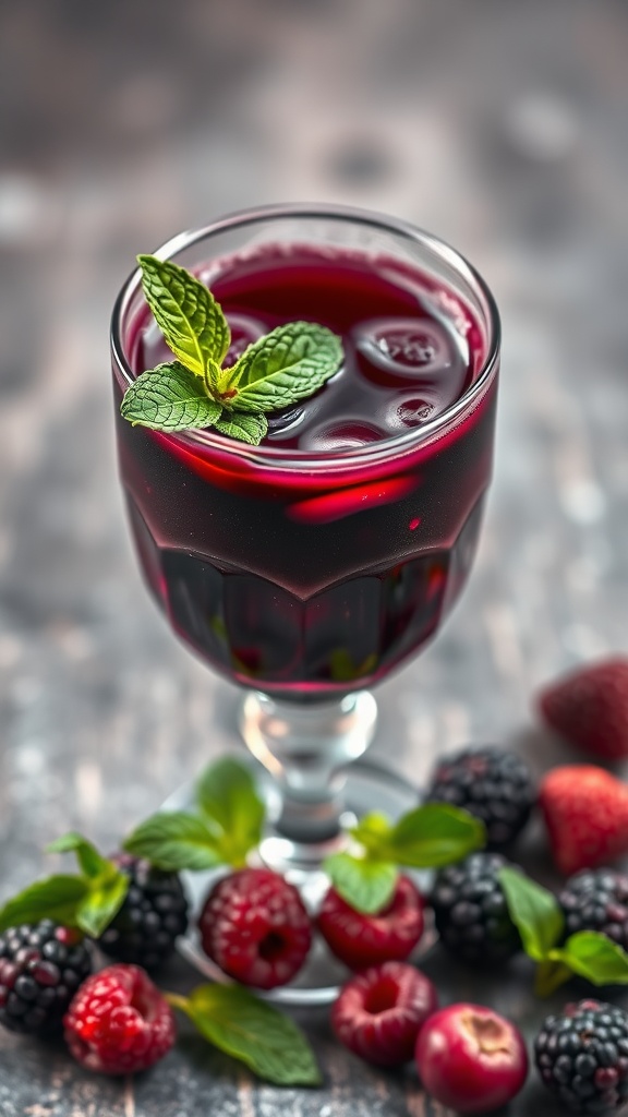 Berry Antioxidant Blend juice with mint garnish