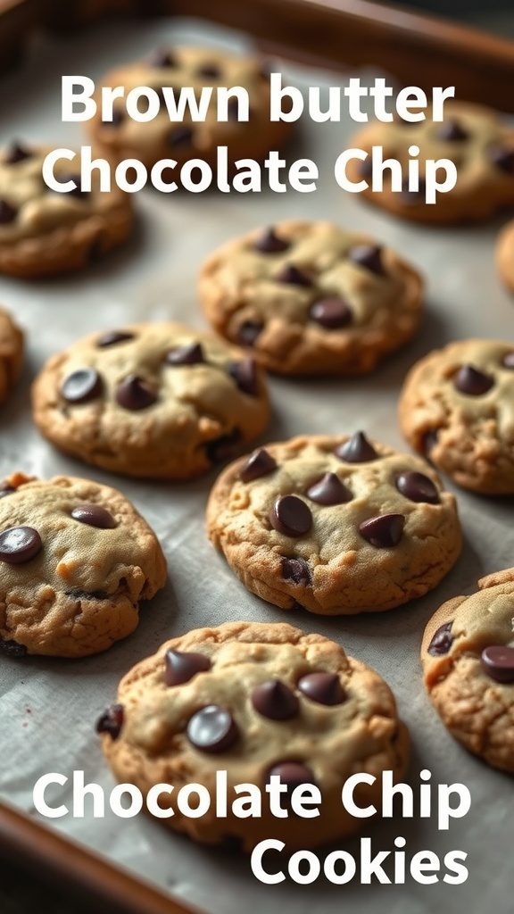 Brown butter chocolate chip cookies on a baking tray