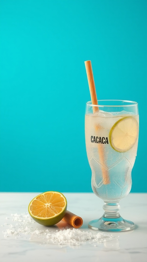 A refreshing Caipirinha cocktail made with cachaça.