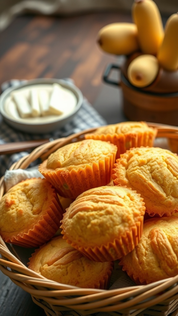 Cajun-Spiced Cornbread Muffins in a basket