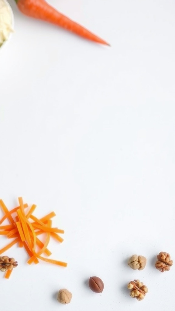 A bowl of carrot cake oatmeal with grated carrots and nuts on the side.