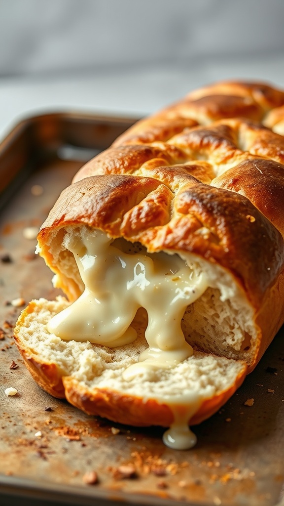 Cheese stuffed bread with melted cheese