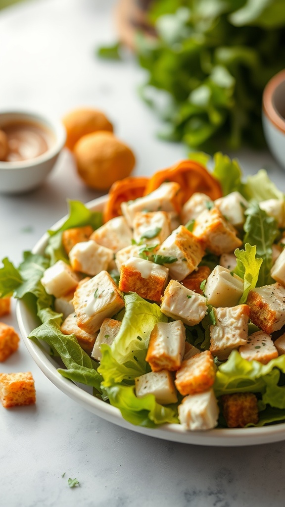 A delicious Chicken Caesar Salad with grilled chicken, croutons, and lettuce