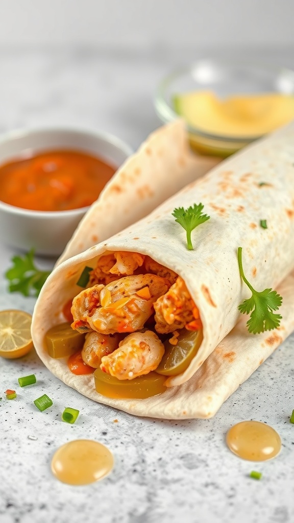 A delicious chicken shawarma wrap with various fillings