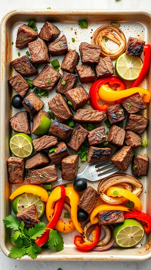 Cilantro Lime Grilled Steak with colorful peppers and onions