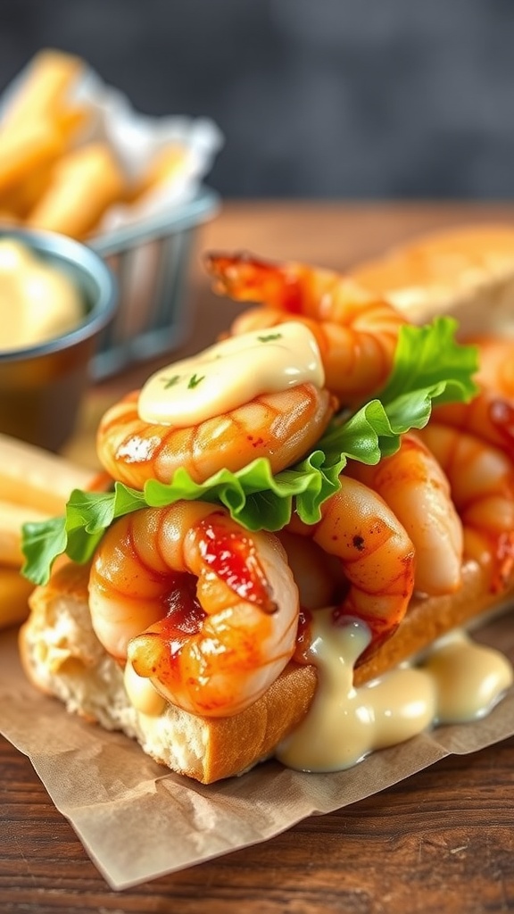 Classic New Orleans Po' Boy Sandwich with shrimp