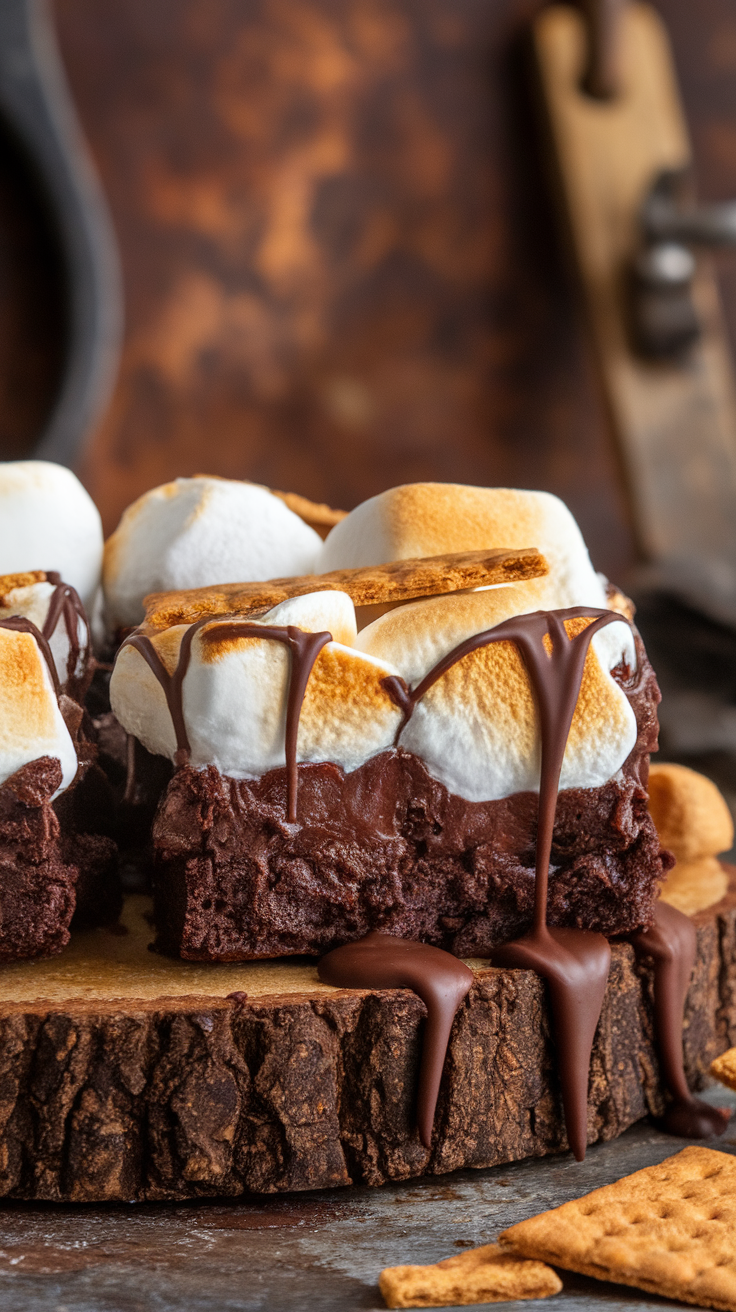 Delicious S'mores Brownie Bars with melted marshmallows and chocolate