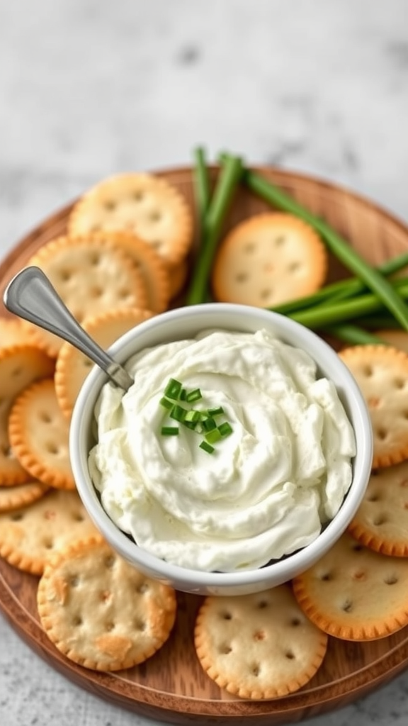 Cottage Cheese and Chive Cheese Spread served with crackers.
