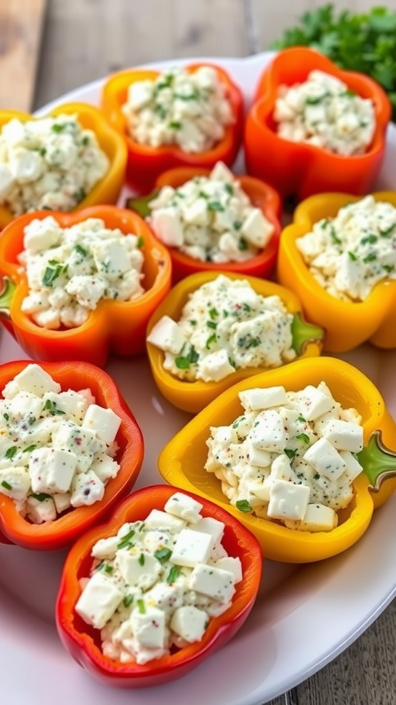 Colorful stuffed peppers filled with cottage cheese and herbs