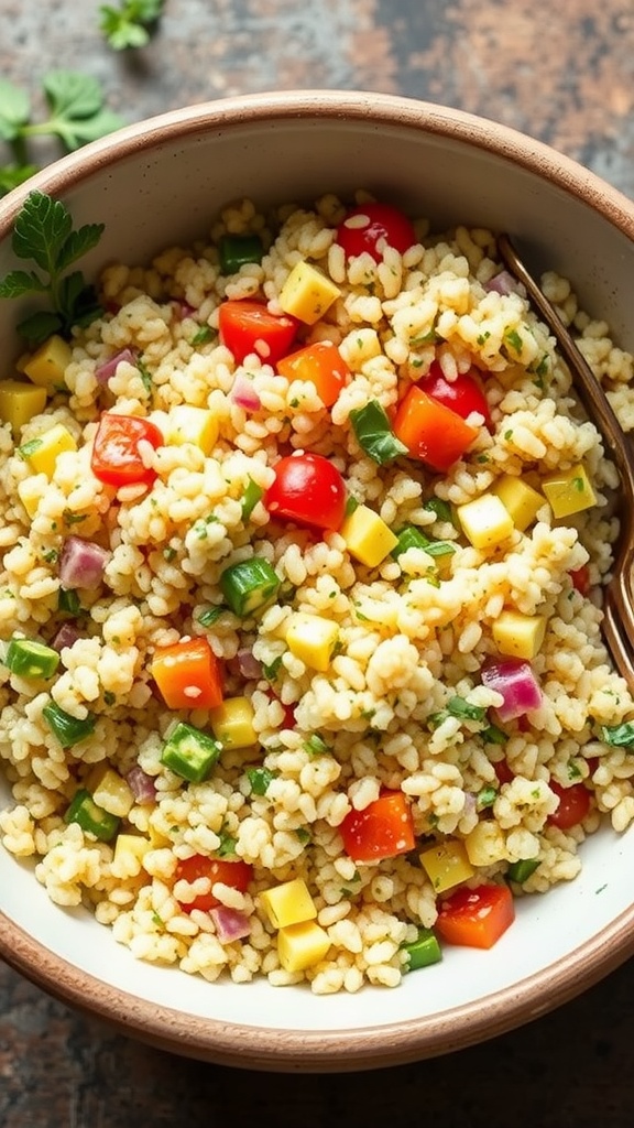 A vibrant couscous salad with colorful vegetables