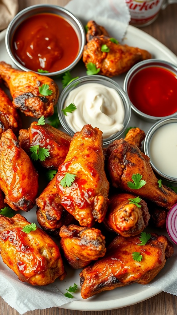 Crispy Cajun Chicken Wings served with dipping sauces