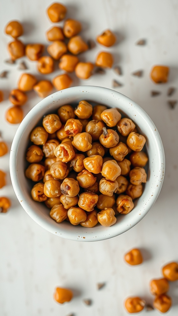Bowl of crispy chickpeas seasoned with spices.