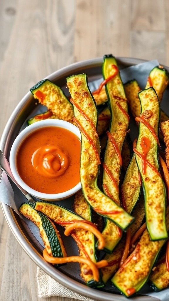 Crispy oven-baked zucchini fries served with dipping sauce