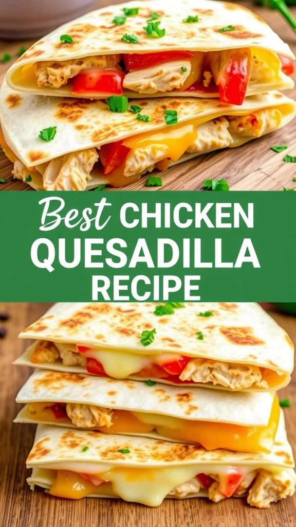 Crispy chicken quesadilla filled with cheese and peppers, served with sour cream and salsa.