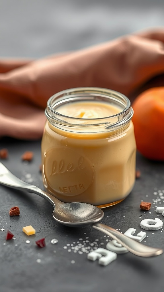 A jar of creamy doce de leite, a traditional Brazilian milk caramel.