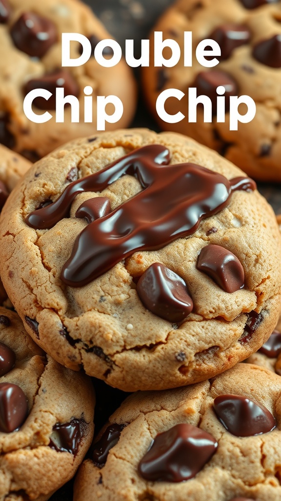 Double Chocolate Chip Cookies with melted chocolate chips on top.