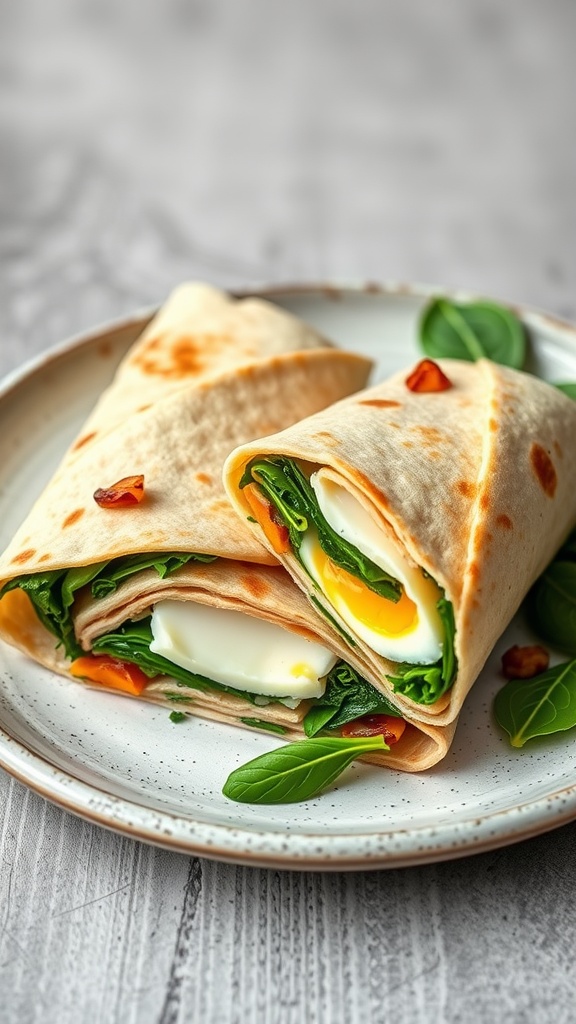 Egg and Spinach Breakfast Wrap on a plate