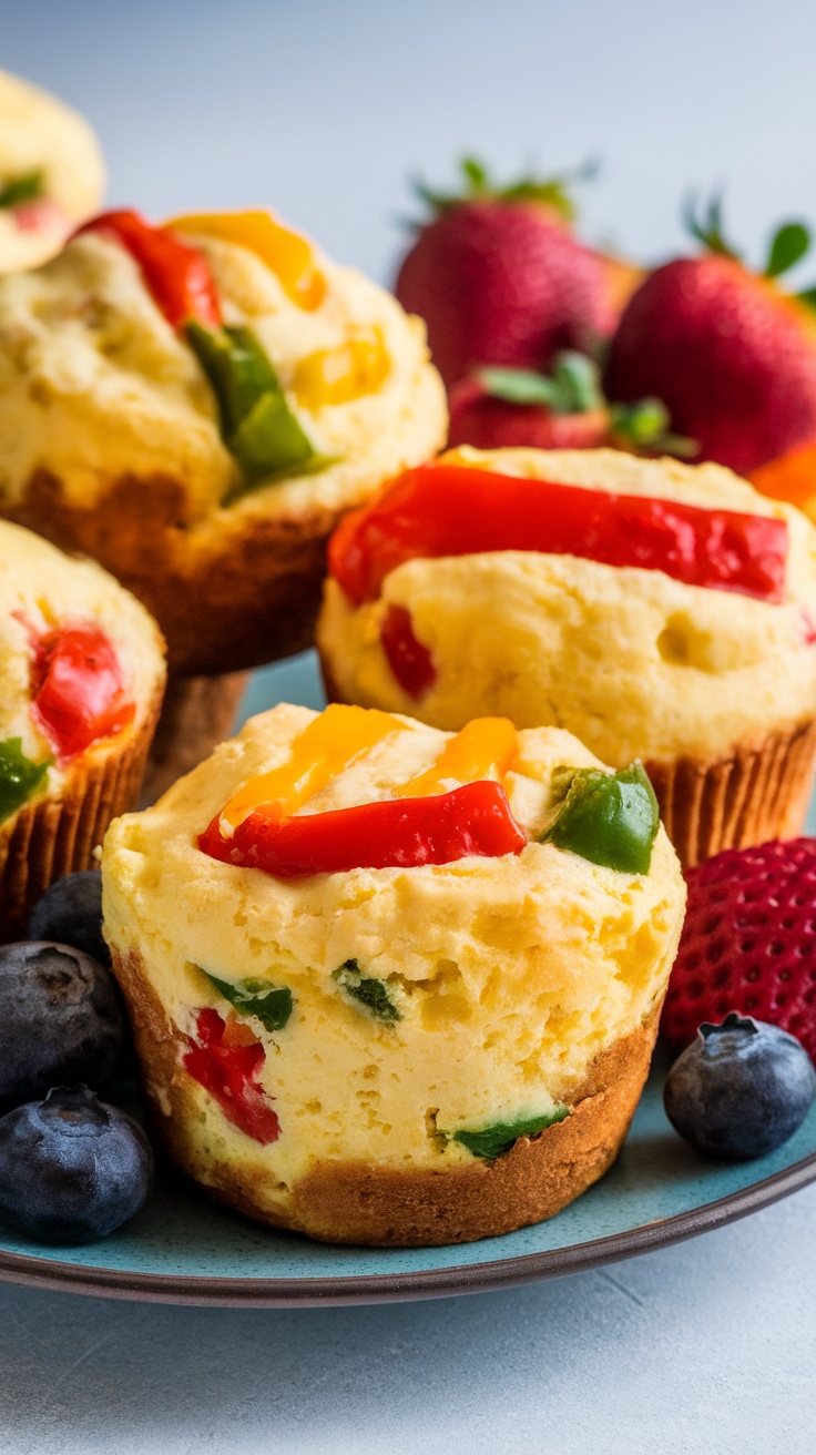 Egg muffins made with bell peppers on a plate.