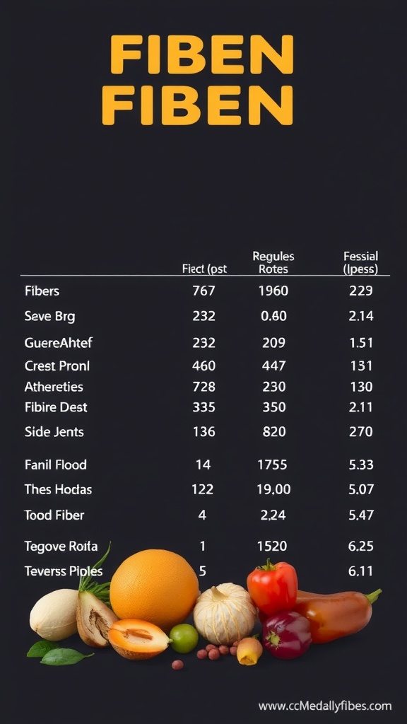 An infographic showcasing various fruits and vegetables with their fiber content.