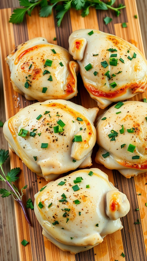 Deliciously cooked garlic butter chicken thighs garnished with parsley