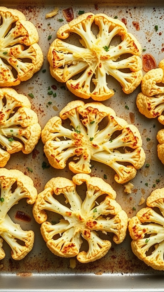 Garlic Parmesan Cauliflower Steaks on a baking sheet