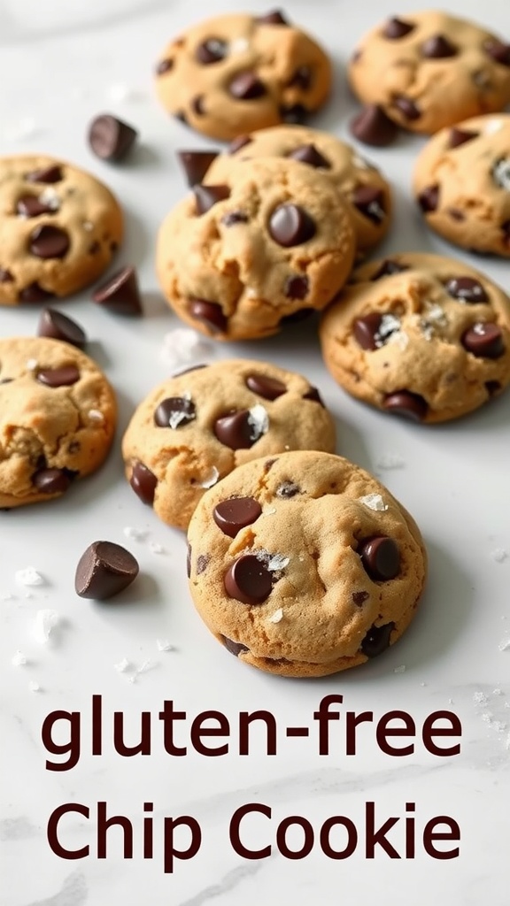 Gluten-free chocolate chip cookies arranged on a marble surface