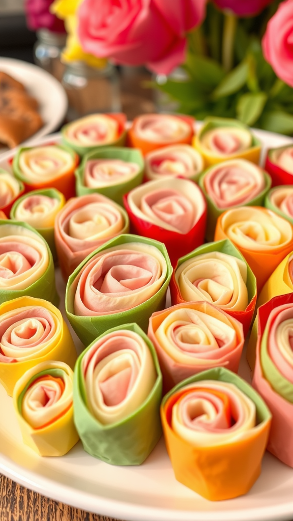 Colorful party pinwheels made with ham and cheese