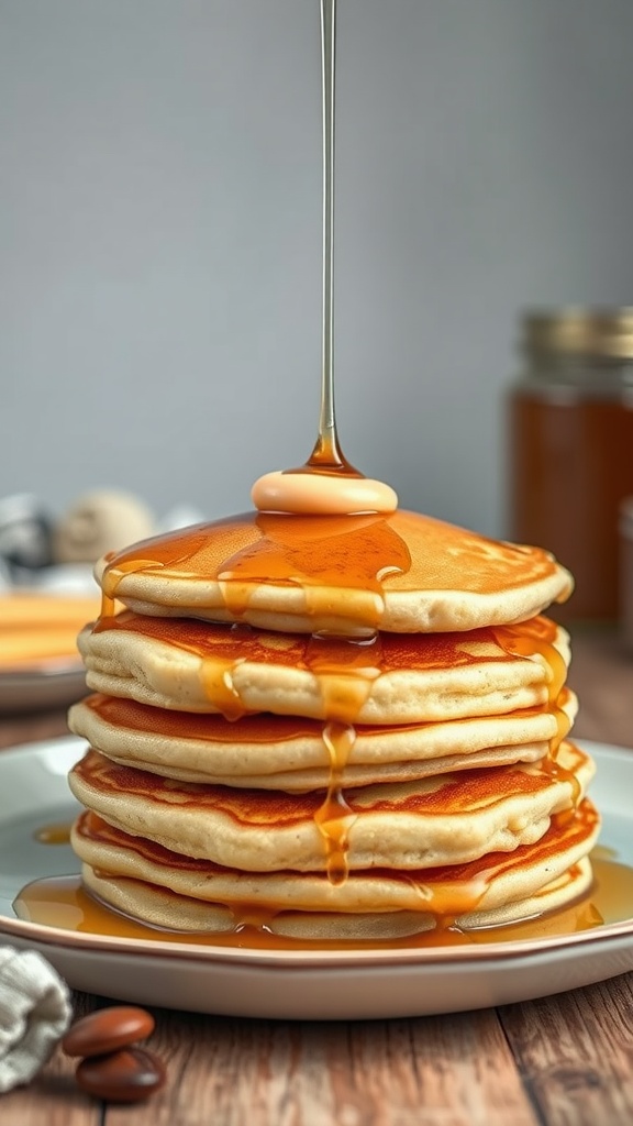 Delicious homemade pancakes topped with maple syrup