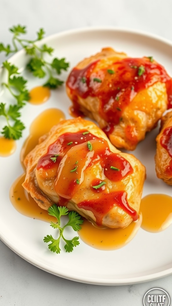 Honey mustard glazed chicken thighs with a delicious caramelized sauce.