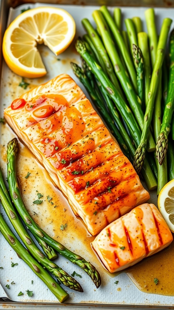 Honey Mustard Glazed Salmon with asparagus and lemon
