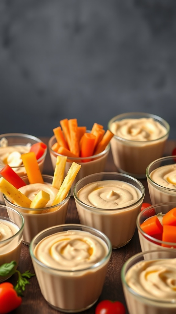 Hummus and veggie cups for a New Year's Eve party