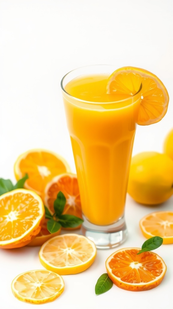 A refreshing glass of citrus juice with oranges and lemons