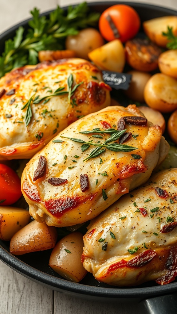 Italian Herb Roasted Chicken Thighs with herbs and vegetables