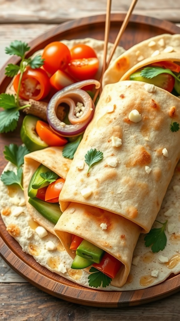 Lavash bread wraps with fresh vegetables