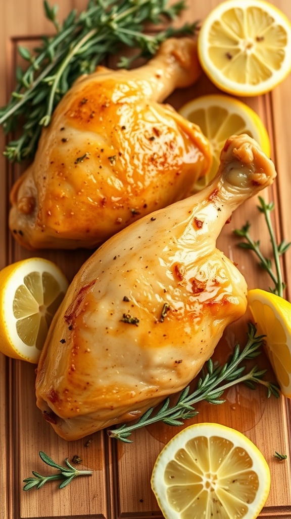 Lemon Garlic Butter Chicken Legs with rosemary and lemon slices