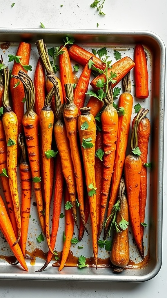 Maple Dijon Roasted Carrots on a sheet pan