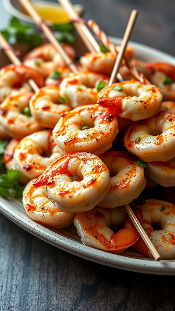 Delicious marinated grilled shrimp skewers
