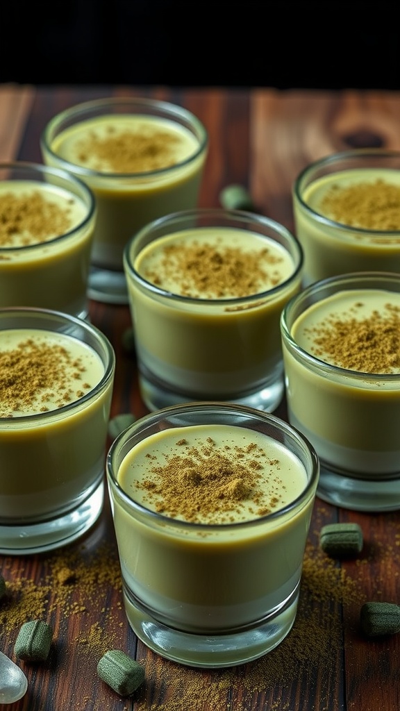 Matcha green tea pudding served in small cups