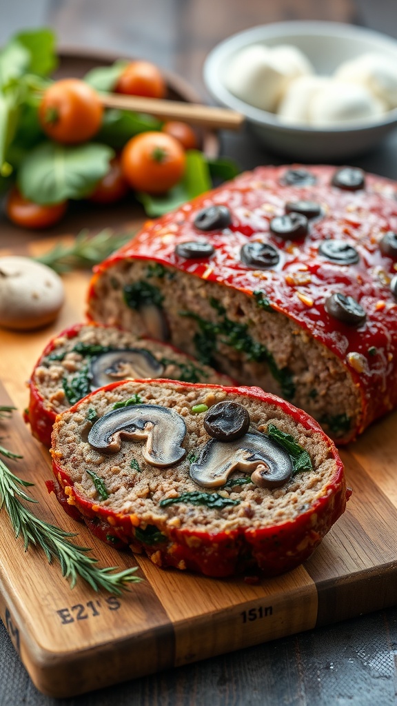 Mushroom and Spinach Stuffed Meatloaf