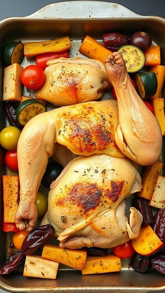 A delicious one-pan chicken and vegetables dish ready for dinner.