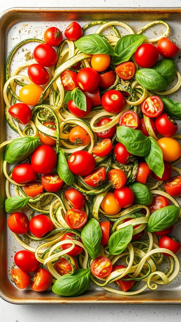 Pesto Zucchini Noodles with Cherry Tomatoes dish