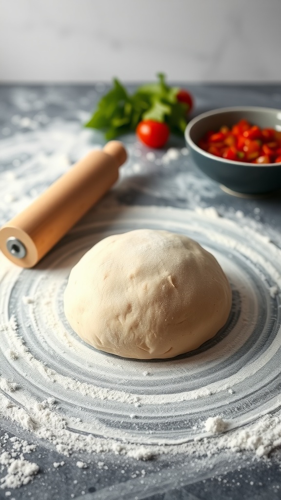 A freshly made ball of pizza dough ready for rolling