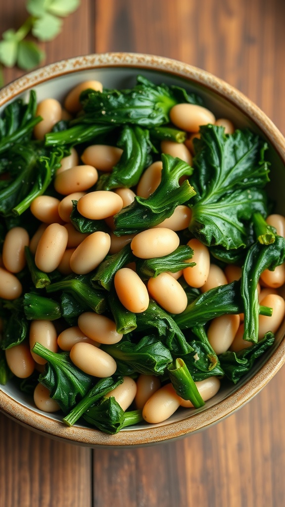 Bowl of sautéed kale and white beans