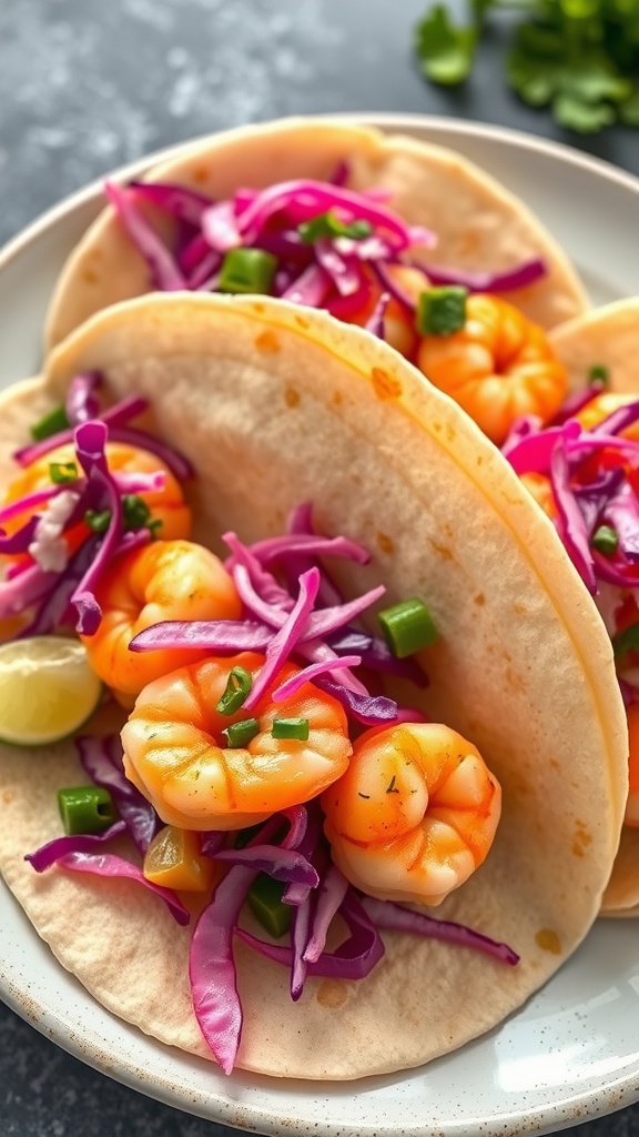 Shrimp tacos with cabbage slaw on a plate