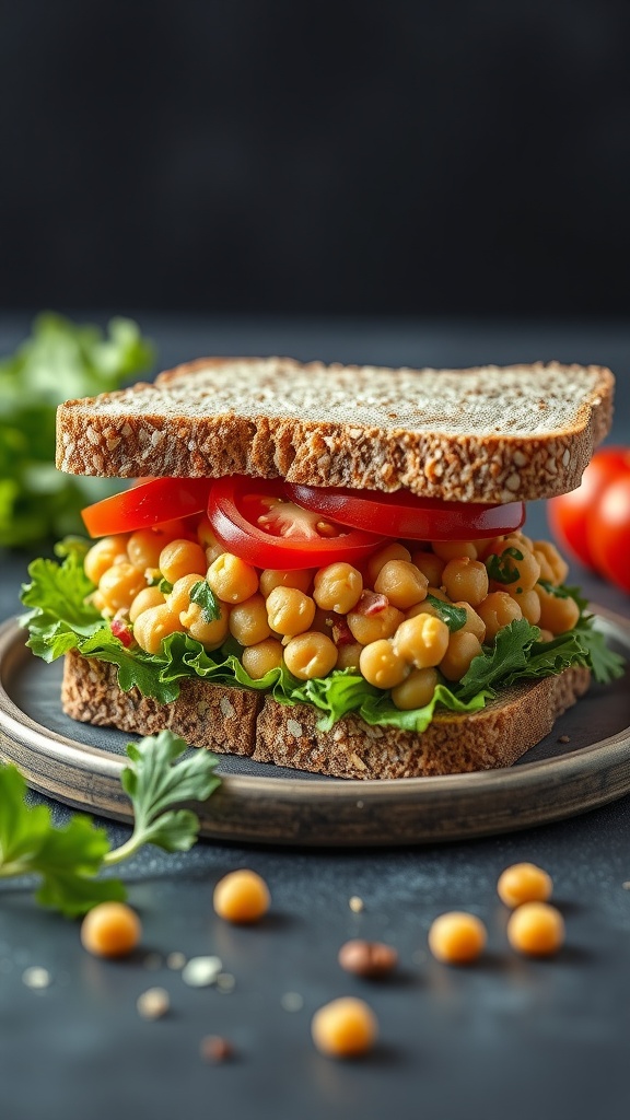 Smashed Chickpea Salad Sandwich with vegetables